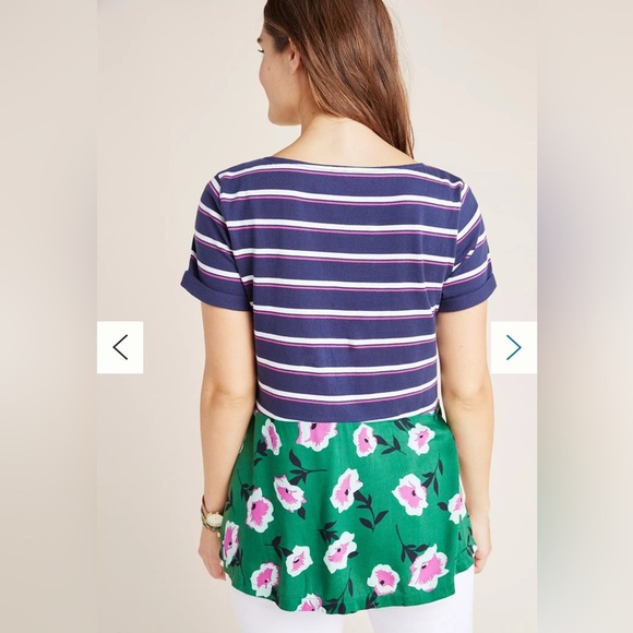 Anthropologie Sonja Stripes & Florals Short Sleeve Top N32 - Picture 7 of 7